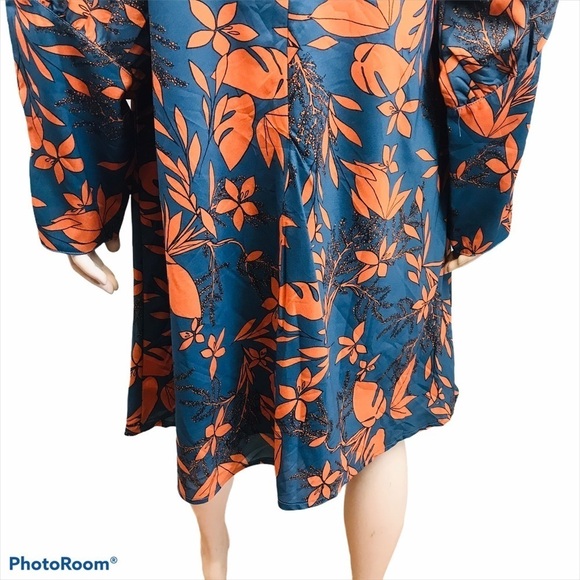 Suzanne Betro Plus Size 1X Blue Orange Floral Teal Sheath Long Sleeved D… - Picture 7 of 13